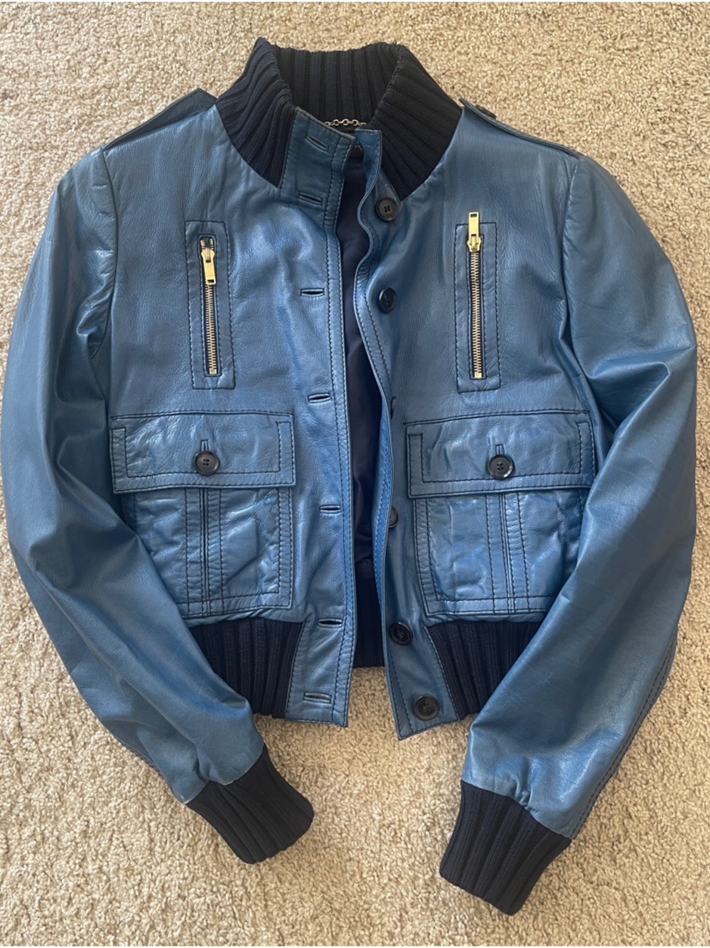 RARE ICONIC VINTAGE GUCCI BOMBER JACKET MADONNA BLUE SZ 40 IT COACHELLA WOW!